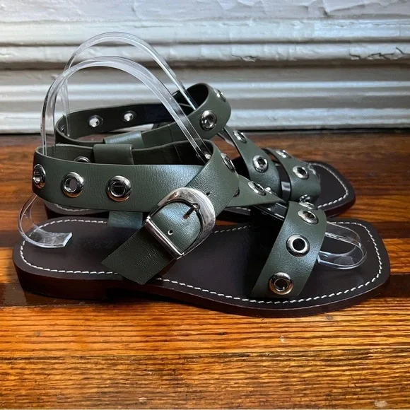 J.Crew Grommet cross-strap sandals in leather, olive size 7 - Picture 7 of 7